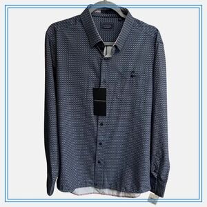 NWT 7 Diamonds Mens Navy Geometric Print 4 Way Stretch Button‎ Down Shirt Size M